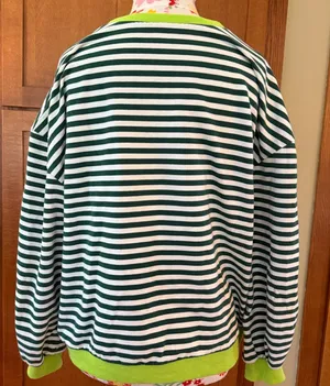 Oversized Striped Casual Sweatshirt Top Green thumbnail 2
