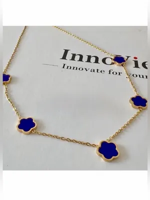 18K Gold Plated Blue Clover Necklace stainless steel Womens jewelry thumbnail 3