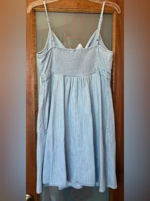 Old Navy Women 100% Cotton Chambray Denim Spaghetti Adj Strap Summer Dress thumbnail 6