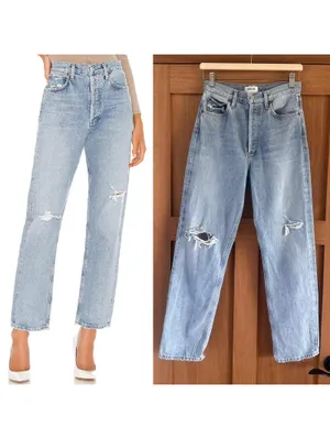 AGOLDE 90's Mid Rise Loose Fit in Captured Wash Distressed Button Fly Women’s 24 thumbnail 2