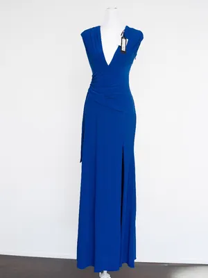 Betsy & Adam - Draped V-Neck Side Slit Gown‎ thumbnail 2