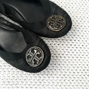 Tory Burch Black Gold Tweed Fabric Caroline Classic Reva Ballet Flats Shoes 6.5 thumbnail 3