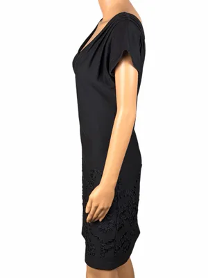 TIANA B. Black Floral Ribbon Appliqué V Neck Shift Dress Medium thumbnail 6