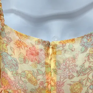 Selkie Hans Christian French Puff Dress‎ Yellow Floral Organza Midi Medium EUC thumbnail 7