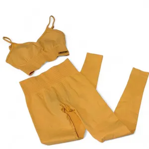 Bo + Tee Yellow Workout Leggings an sport bra set small thumbnail 1