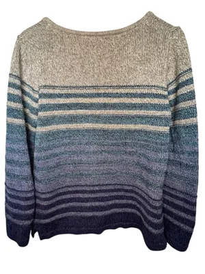 L.L. Bean Blue And Purple Striped Ombré Crewneck Pullover Knit Sweater thumbnail 5