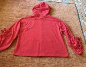 Donna Karan Active Pink Zip Hoodie Bell Sleeves Drawstring Cuffs Women’s M thumbnail 7