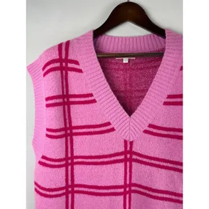 Women’s Grey Lab Large Pink Plaid Sweater Vest thumbnail 2