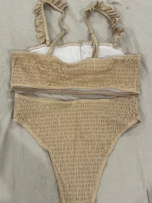 SHEIN Beige Ruffle Strap Smocked Bikini Set thumbnail 2