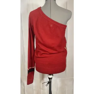 Apple Bottoms Red Sweater One Shoulder Acrylic Wool Blend Large Y2K Logo Stripe thumbnail 4