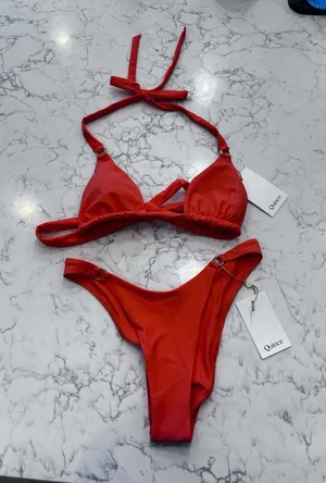NWT Quince Sunset Orange Italian Full Coverage Ring Bikini Top & High Leg Bottom thumbnail 1