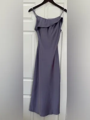 Satin Slip Midi Dress with Draped Cowl in Lavender thumbnail 3