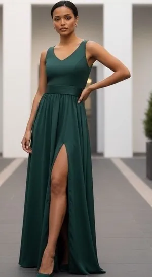 White by‎ Vera Wang Forest Green Halter V-Neck Maxi Gown Dress Size 0 thumbnail 1