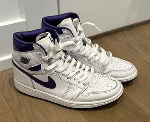 Nike White and Purple High-Top Sneakers thumbnail 1