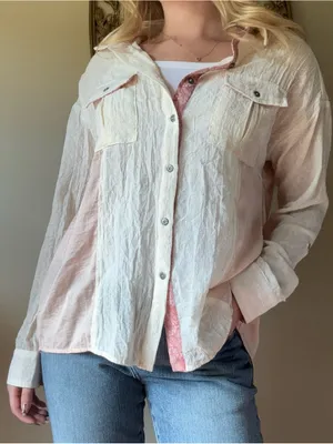 Miss Me Cream Button Up Top with Pink Accents thumbnail 6