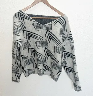 Shein Women’s Abstract Design Wide V Neck Sweater thumbnail 1