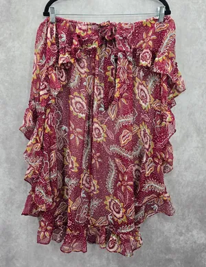 Vince Camuto Floral Ruffle Tie Sarong Skirt Wrap Red Beach‎ Vacation Resort OS thumbnail 1