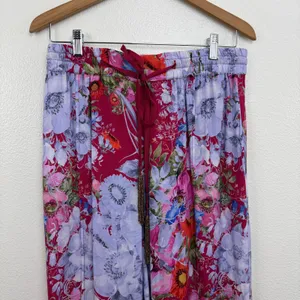 Aratta Silent Journey Pants Womens Small Red Floral Wide Leg Elastic Waist Boho thumbnail 2