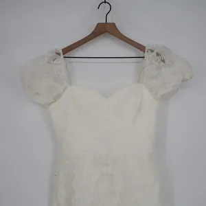 Lulus Odetta Burnout Puff Sleeve Lace-Up Midi Dress Womens Large White Floral thumbnail 3