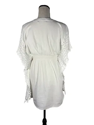Sea Spice Resort White Crochet Sleeve Cover Up Tunic Dress Large thumbnail 3