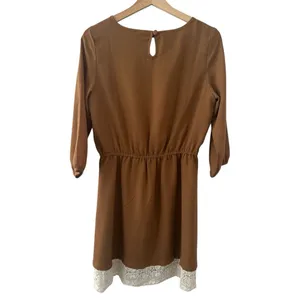 Brazilian Brown Lace Hem Dress Medium Romantic Boho Keyhole cottagecore fall thumbnail 2