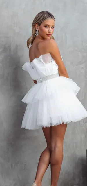 white Rhinestone Tulle Dress thumbnail 3