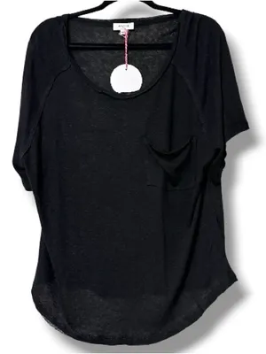 Umgee size large black scoop neck linen slouchy tee sheer lightweight new casual thumbnail 1