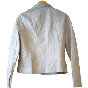 Giacca Moto Jacket‎ Women Medium Off-White NEW Quilted Faux Leather Zip thumbnail 2