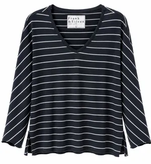 Frank & Eileen Tee Lab Oversized Striped Long Sleeve Tee Black White Large thumbnail 1