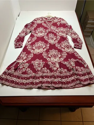 Sézane Boheme Burgundy Red Cream Boho Floral Long Sleeve Midi Maxi Dress‎ Medium thumbnail 2