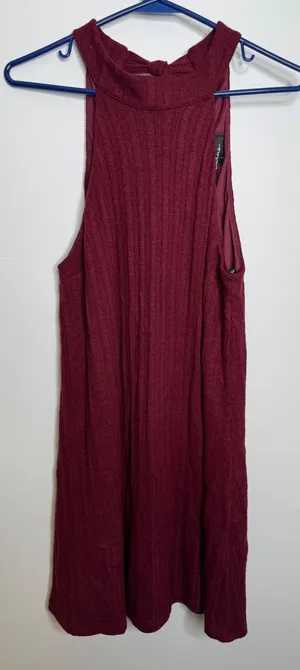 Lulus Mini Dress Womens Small Burgundy Excellent Ribbed Halter Tie Back DD3864 thumbnail 1