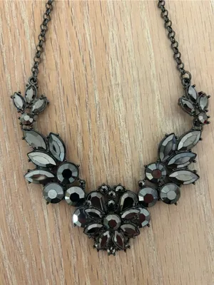 Gunmetal Floral Crystal Bib Necklace - Women Jewelry thumbnail 1