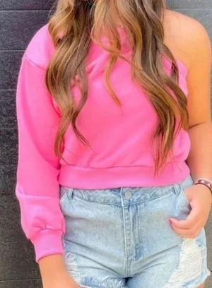 Pink One Shoulder Sweatshirt thumbnail 1
