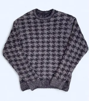 SKIMS Cozy Unisex Pullover Onyx Houndstooth Crewneck Sweater streetwear lounge S thumbnail 1
