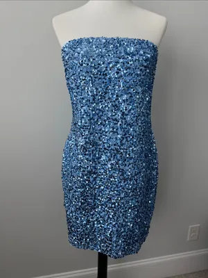 BP. Strapless Blue Sequin Mini Party Dress Women's Large thumbnail 2