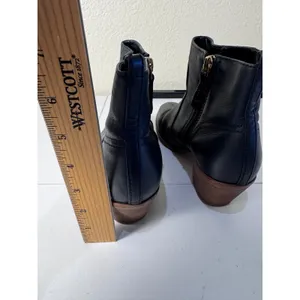 Tory Burch Leather Ankle Booties Women Size 8 Black Block Heel‎ Minimalist Chic thumbnail 7
