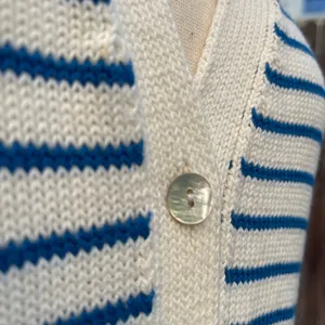 Zara Cream an blue striped Sweater long cardigan maxi dress nautical coastal L thumbnail 3