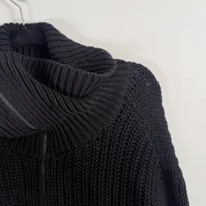 Aerie Double Zip Cardigan Sweater Black Chunky Knit Cropped Mock Neck Women Smal thumbnail 3