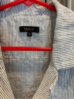 Quince 100% European Linen Blue Pinstripe Short Sleeve Button Up Shirt - small thumbnail 3
