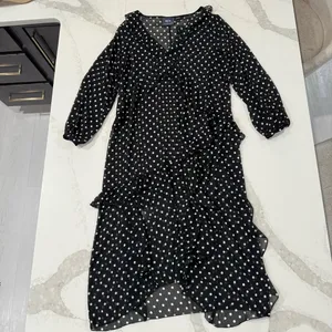Maeve by Anthropologie Sheer PolkaDot Ruffle Midi Dress Womens Small Black/White thumbnail 4