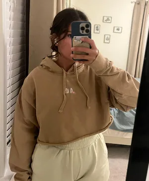 Alpha Phi Cropped Embroidered hoodie Tan Size L thumbnail 1
