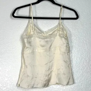 Y2K 2000's Vintage S 100% Silk Cami Lace Top Cream renaissance romantic tank thumbnail 4