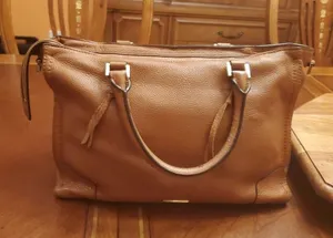 Rebecca Minkoff BROWN Soft Leather Pocket Zipper Top Handles Shoulder Bag thumbnail 1