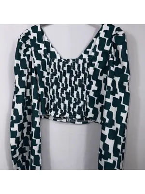 Boutique Geometric Puff Sleeve Crop Top Large NWOT thumbnail 8
