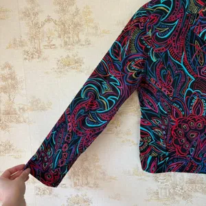 Vintage 90s Chicos Jacket Size 1 Womens M Abstract Floral Neon Art Teacher thumbnail 4