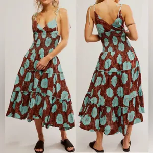 NEW Free People adriel floral print knee length cami dress in nutmeg sz M thumbnail 2