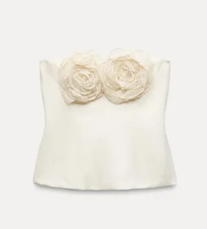 ZARA Elegant Cream Floral Bustier Top thumbnail 6