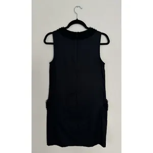 Ann Taylor Loft Size 4 Black Shift Dress Pocket Ruffle Trim Career Cocktail EUC thumbnail 5