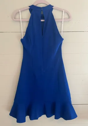 Lulu's Cobalt High-Neck One-Shoulder Fit & Flare Dress thumbnail 1