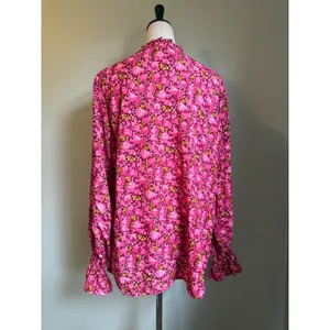 Pink Floral Tie Neck Ruffle Blouse Long Sleeve Top XL fairy boho whimsi dainty thumbnail 4